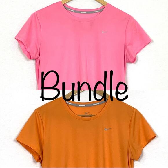 Nike Running Dri-FIT Challenger T-shirt Orange Pink Bundle Large - Picture 1 of 16